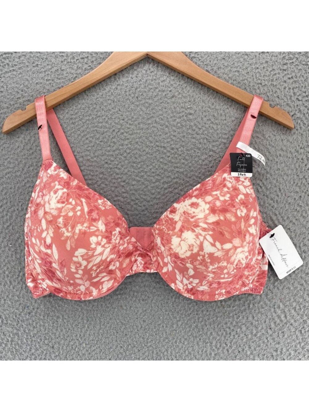 French Affair Bra Women 42D Pink Floral Full Figure Stretch Padded Underwire NWT